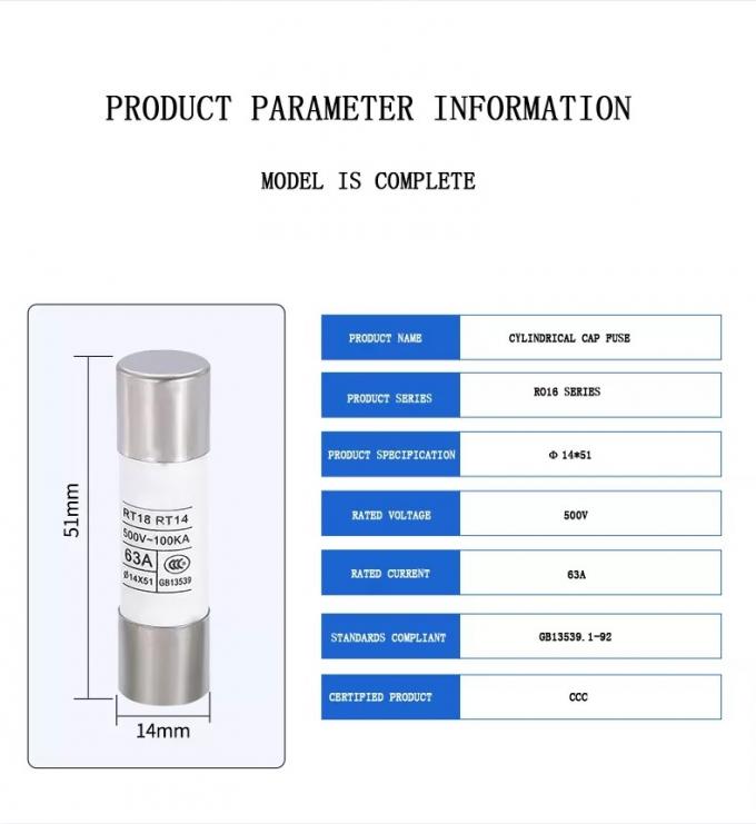 RT18 RT14 Core 63A Drilling Rig Spare Parts R016 Power Filled Cartridge Cylindrical Fuse 0