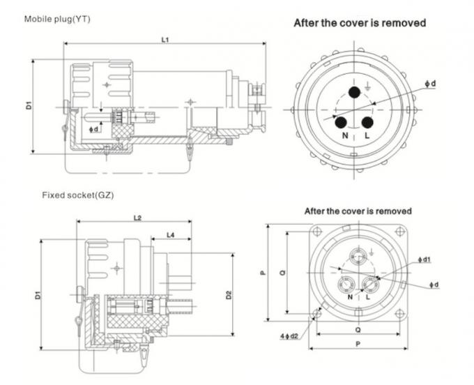 Explosion Proof Plug and Socket 60A/YT/YZ-4 IP55 4PIN 63A 250V 1