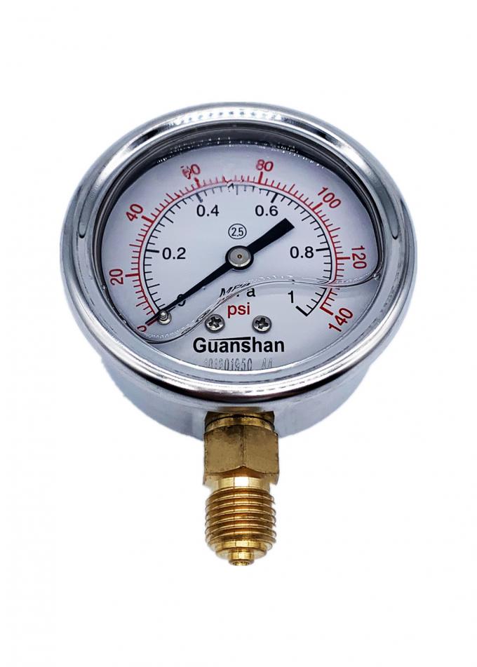 63 mm 2.5'' Drilling Apparatus Shockproof Stainless Steel Pressure Gauge 0